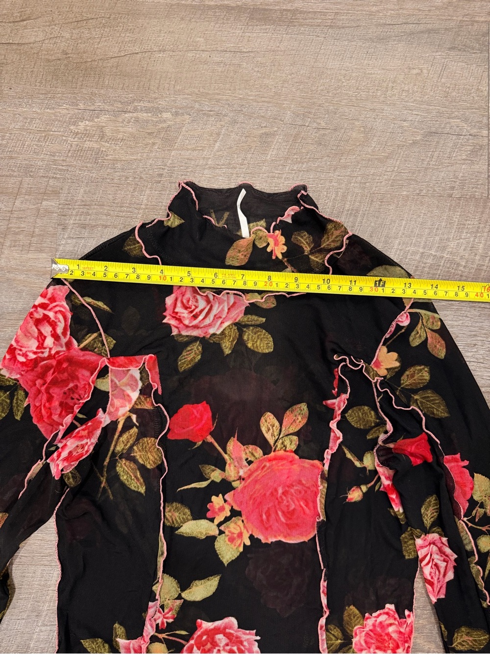Free People Charlie Printed Mesh Top Sz M Black Floral Sheer Whimsygoth Romantic - Picture 5 of 9